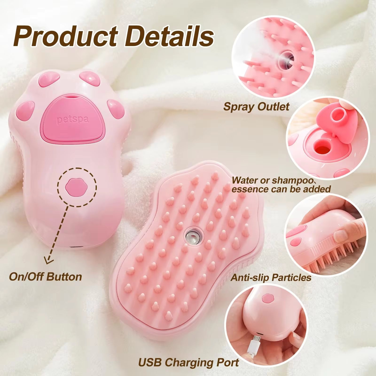 Pet Steam Brush – 3-in-1 Hair Remover & Massager for Cats & Dogs
