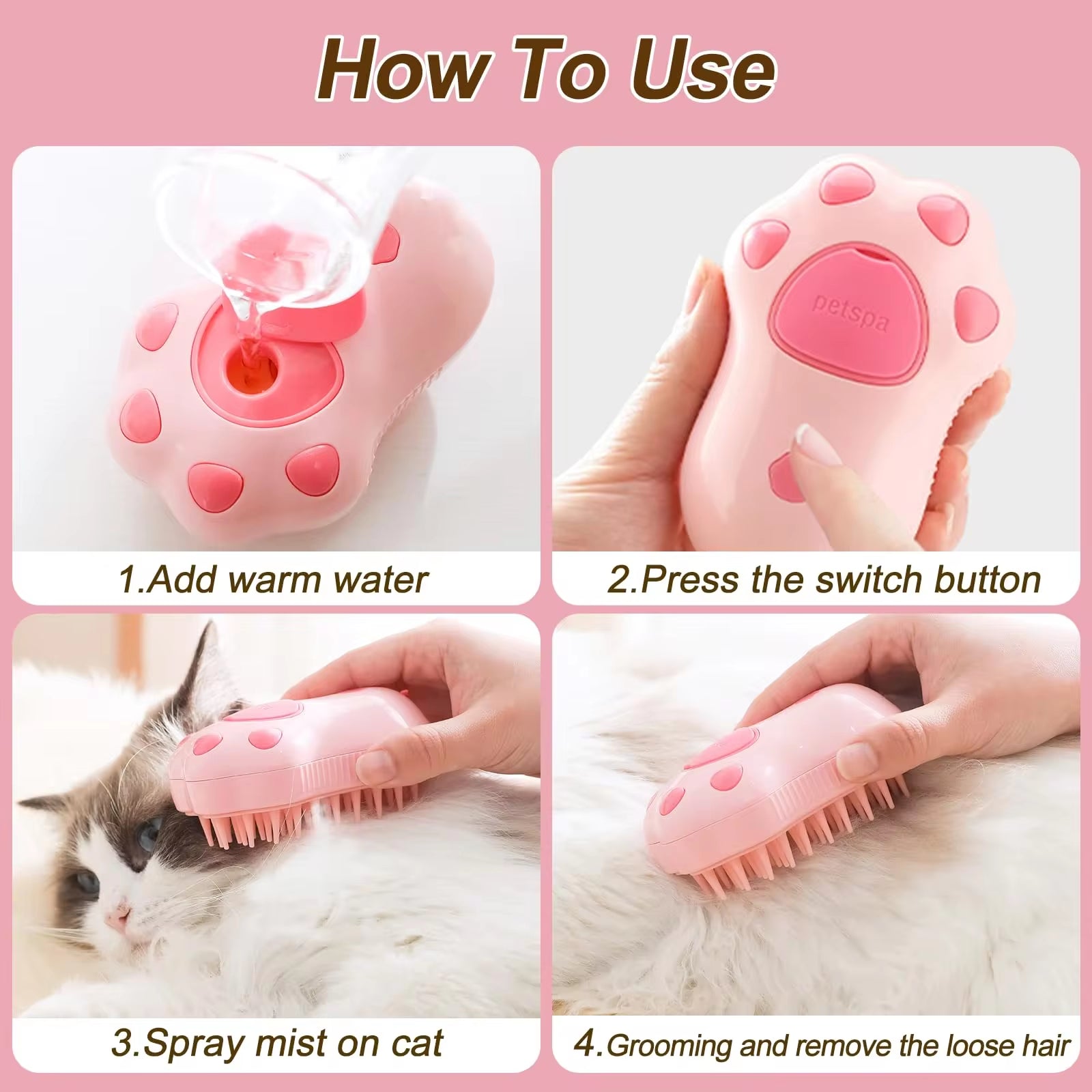 Pet Steam Brush – 3-in-1 Hair Remover & Massager for Cats & Dogs